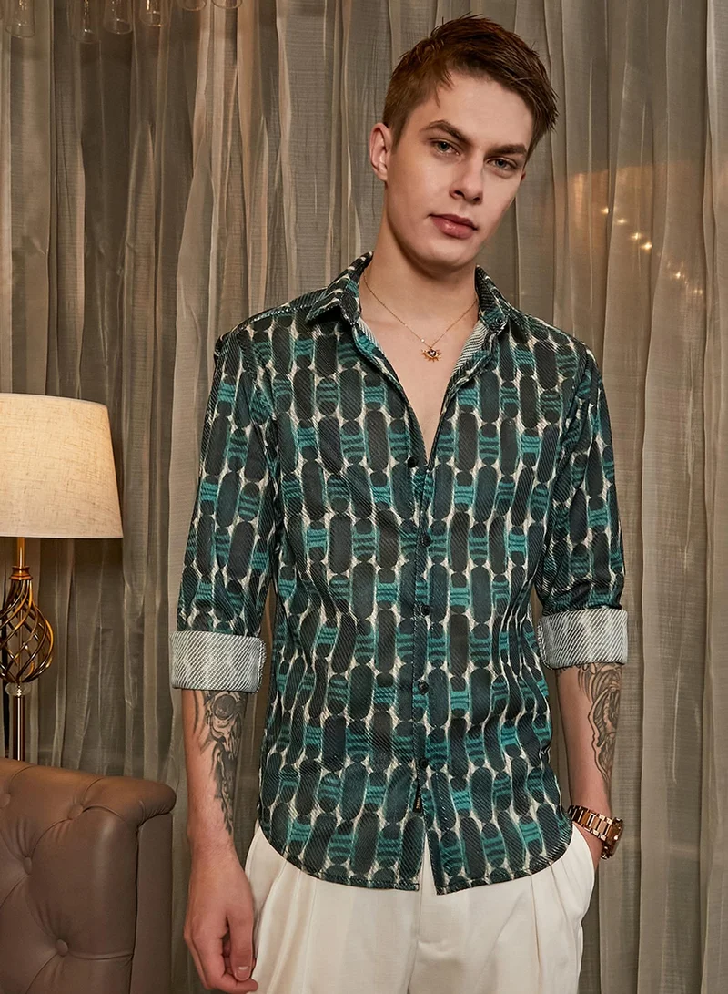 Campus Sutra Campus Sutra Men's Multicolour Indie-Mesh Shirt For Casual Wear | Spread Collar | Long Cuffed Sleeves | Button Closure | Shirt Crafted With Comfort Fit For Everyday Wear