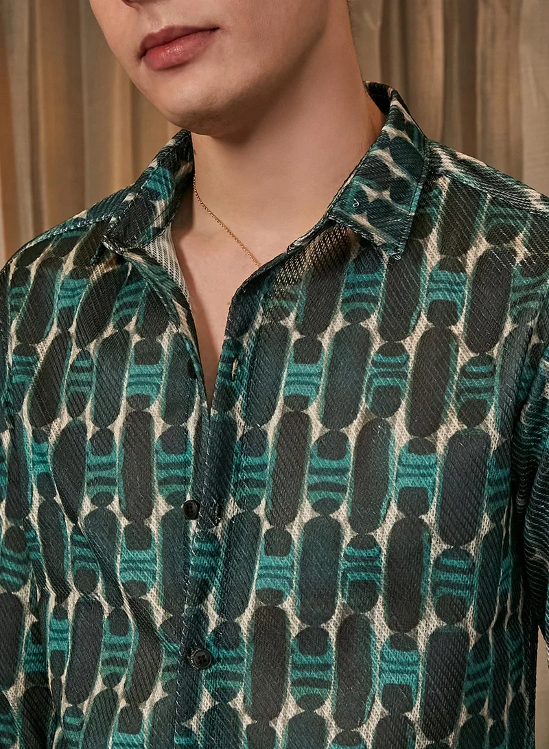 Campus Sutra Campus Sutra Men's Multicolour Indie-Mesh Shirt For Casual Wear | Spread Collar | Long Cuffed Sleeves | Button Closure | Shirt Crafted With Comfort Fit For Everyday Wear