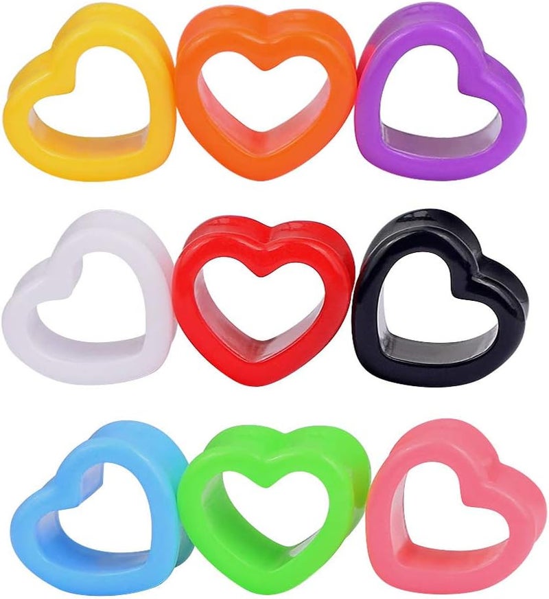 Qmcandy 6pcs/18pcs Heart Shape Acrylic Ear Tunnels Plugs Set Mix Color Stretcher Expander Piercing Tunnels Gauge 6G-7/8 inch - Image 1