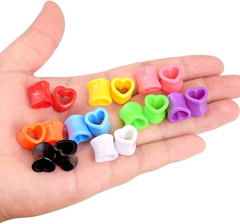 Qmcandy 6pcs/18pcs Heart Shape Acrylic Ear Tunnels Plugs Set Mix Color Stretcher Expander Piercing Tunnels Gauge 6G-7/8 inch - Image 5