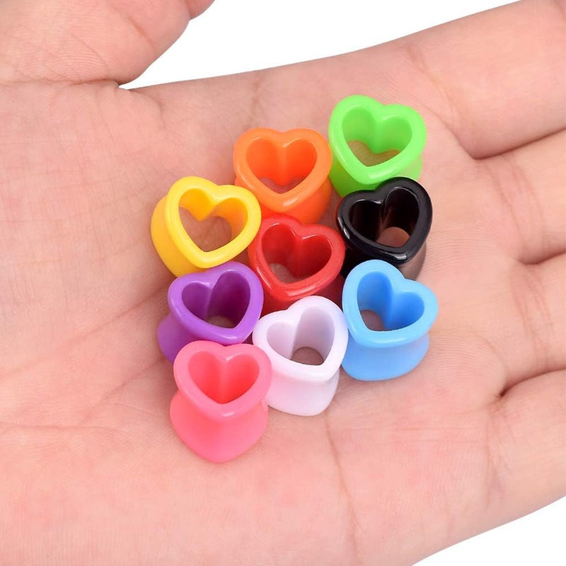 Qmcandy 6pcs/18pcs Heart Shape Acrylic Ear Tunnels Plugs Set Mix Color Stretcher Expander Piercing Tunnels Gauge 6G-7/8 inch - Image 3