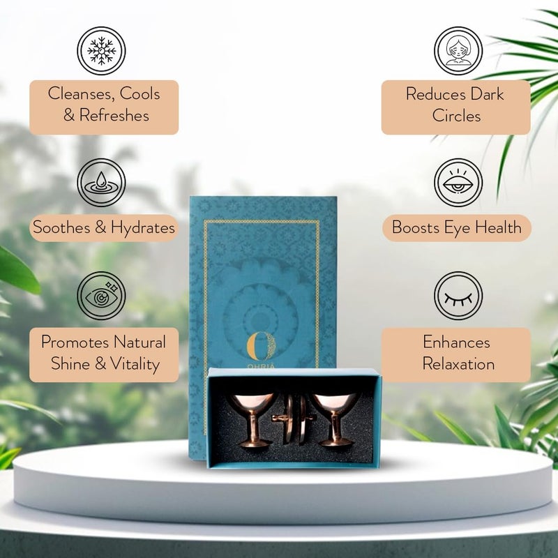 Ohria Ayurveda Pure Copper Eye Wash Cups Helps to Keep Your Eyes Clean and Healthy Rinses Out Dirt Irritants Pollutants from Eyes Set of 2 - Image 3