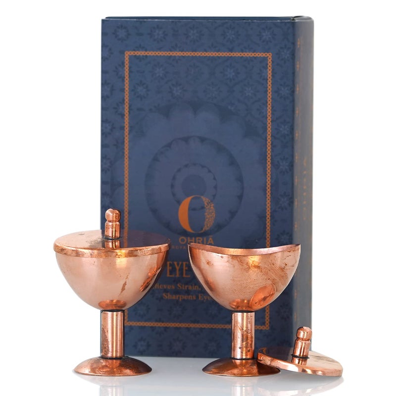 Ohria Ayurveda Pure Copper Eye Wash Cups Helps to Keep Your Eyes Clean and Healthy Rinses Out Dirt Irritants Pollutants from Eyes Set of 2 - Image 1