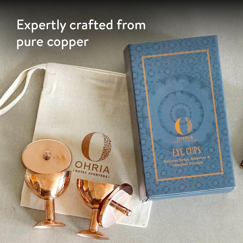 Ohria Ayurveda Pure Copper Eye Wash Cups Helps to Keep Your Eyes Clean and Healthy Rinses Out Dirt Irritants Pollutants from Eyes Set of 2 - Image 2