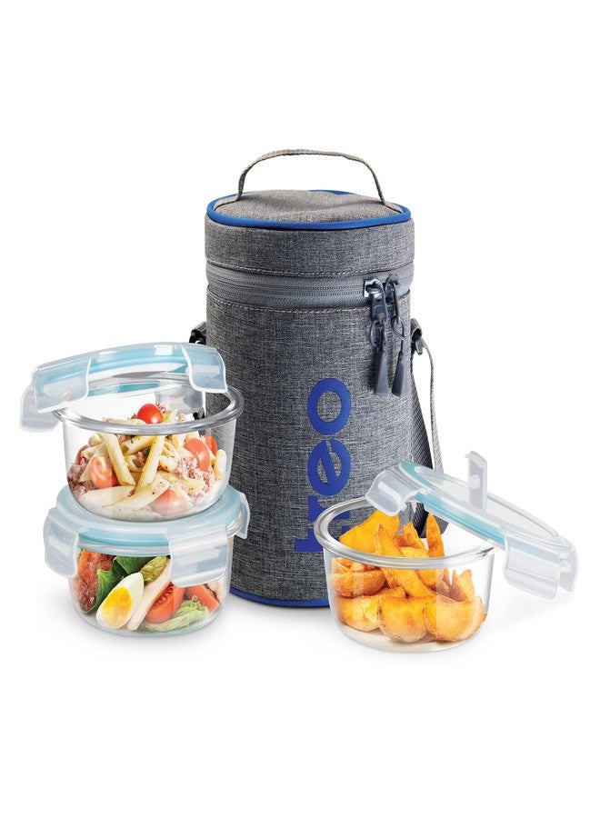 Treo by Milton All Fresh Borosilicate Glass Lunch Box Set of 3, Clear, 400 ml Each with Durable Lunch Bag, Microwave & Dishwasher Safe, Leakproof Containers, Office Tiffin - Image 1