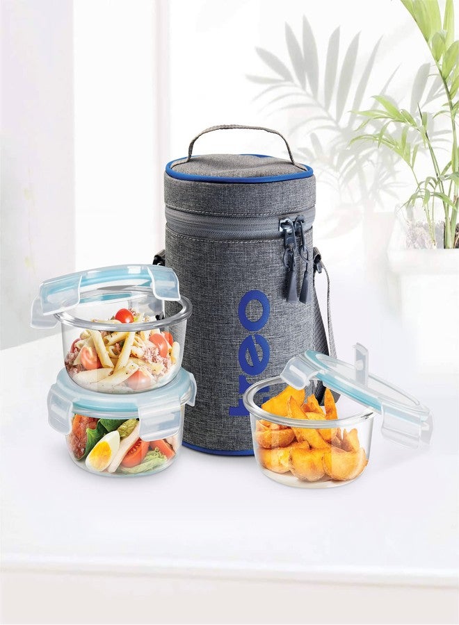 Treo by Milton All Fresh Borosilicate Glass Lunch Box Set of 3, Clear, 400 ml Each with Durable Lunch Bag, Microwave & Dishwasher Safe, Leakproof Containers, Office Tiffin - Image 5
