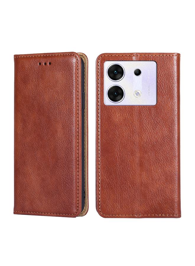 زبون جراب لهاتف Infinix Zero 30 5G، جراب هاتف من الجلد المغناطيسي بلون سادة لامع وزيتي - Image 1