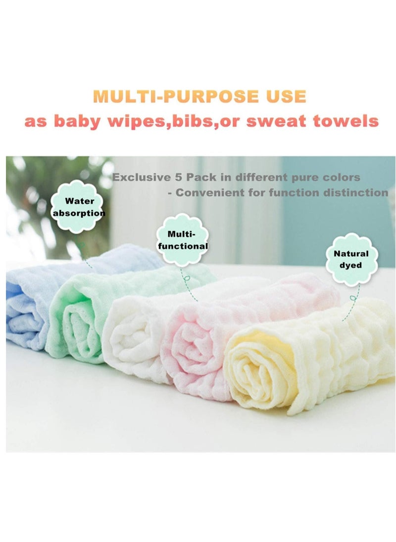SKY-TOUCH - 5 Pcs Muslin Baby Washcloths and Towels Natural Organic Cotton Baby Washcloths Soft Newborn Baby Towel and Muslin Washcloth for Sensitive Skin - Image 1