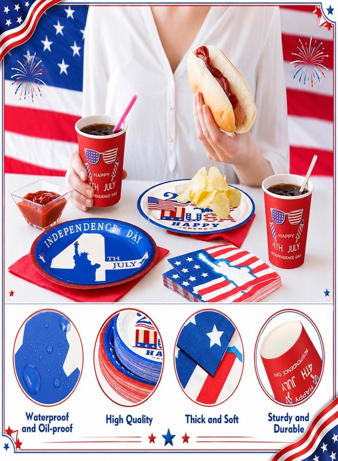 Domensi 120 Pcs 4th of July Decorations 250th Anniversary Patriotic Party Supplies American Flag Tableware Set Plates Napkins Cups Red White Blue Decor for Independence Memorial Day Serve 30 (Classic) - Image 4