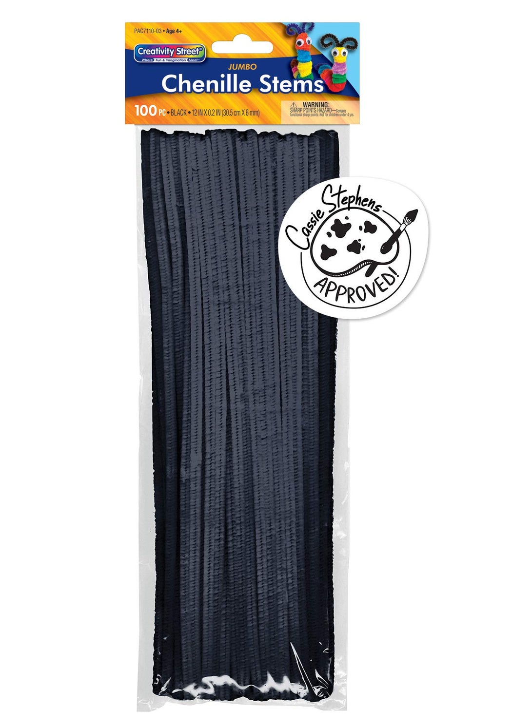 Creativity Street Creativity Street Jumbo Bendable Stem 12in x 6mm Black 100 pcs 