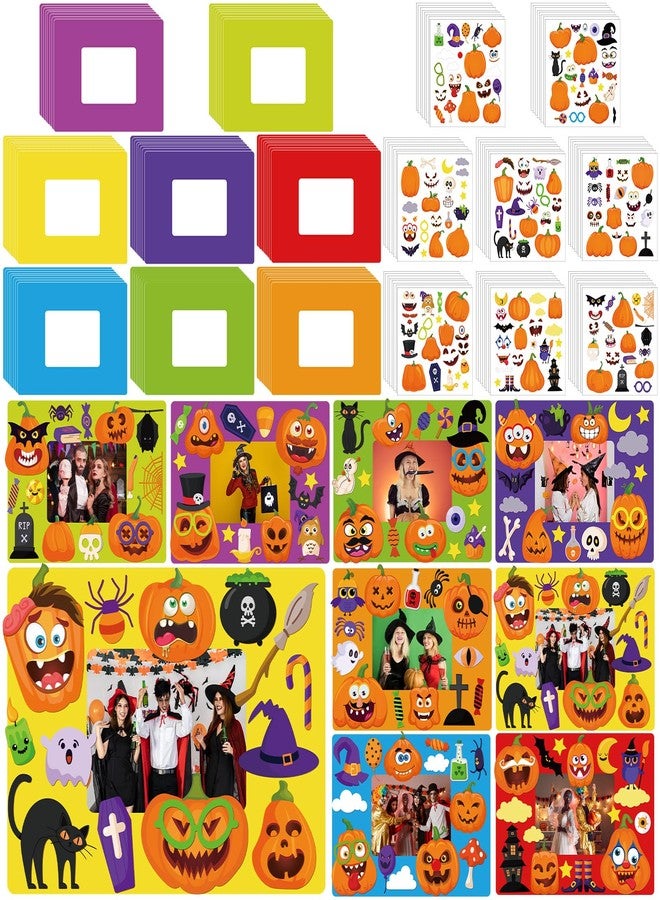 Qunclay 96 Pcs Halloween Picture Frame Craft Pumpkin Make a Face Stickers Picture Frames DIY Photo Frame Craft Classroom Home Game Activities Holiday Gift - Image 1