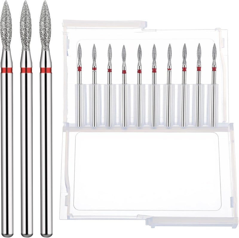 Sibba 10PCS Cuticle Nail Drill Bits Flame Shape Heads Cuticle Remover Bits 3/32 Professional Manicure Nail File Diamond Drill Bit Cleaner Efile Bit for Dead Skin Gel Acrylic Nails Prep Techs Salon - Image 1