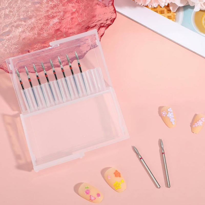 Sibba 10PCS Cuticle Nail Drill Bits Flame Shape Heads Cuticle Remover Bits 3/32 Professional Manicure Nail File Diamond Drill Bit Cleaner Efile Bit for Dead Skin Gel Acrylic Nails Prep Techs Salon - Image 5