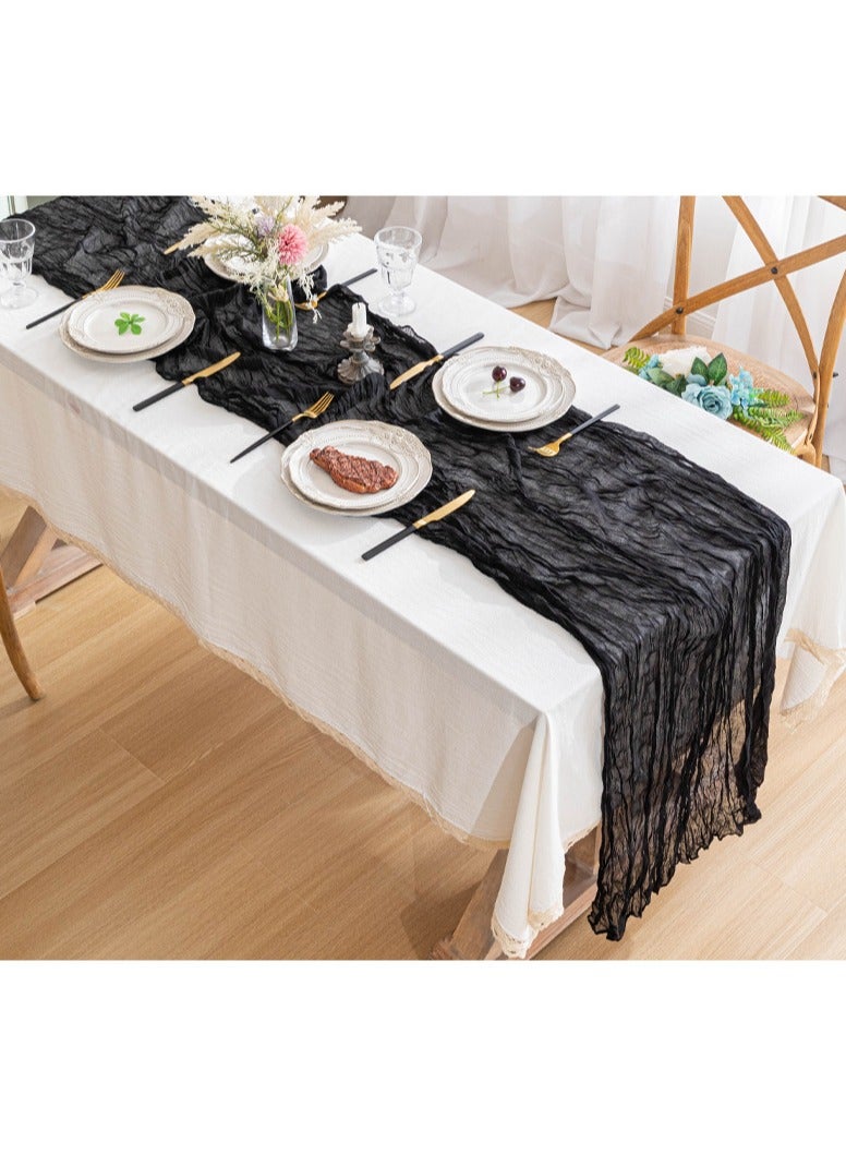PYC Cheesecloth Table Runner, 118 x 35in" Rustic Gauze Boho Wedding Table Runner Decoration, Vintage Table Centerpieces, Table Cloth, for Wedding Reception Bridal Shower Birthday (1 Pack Classic Black)  - Image 1