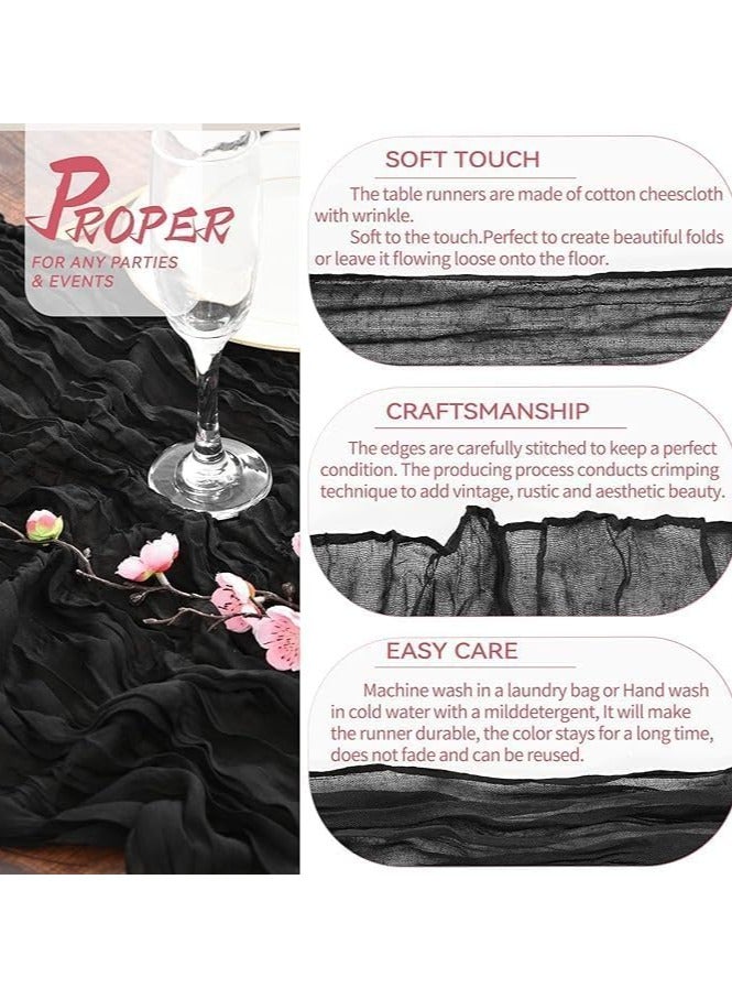 PYC Cheesecloth Table Runner, 118 x 35in" Rustic Gauze Boho Wedding Table Runner Decoration, Vintage Table Centerpieces, Table Cloth, for Wedding Reception Bridal Shower Birthday (1 Pack Classic Black)  - Image 5