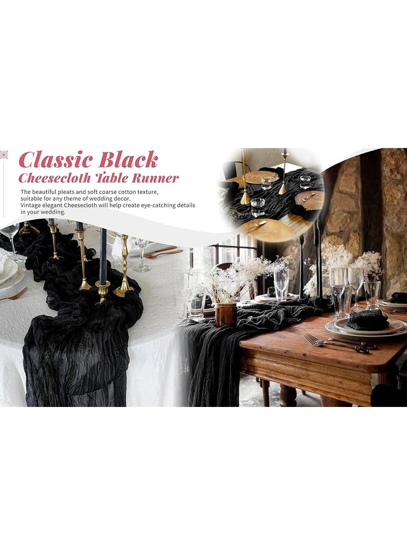 PYC Cheesecloth Table Runner, 118 x 35in" Rustic Gauze Boho Wedding Table Runner Decoration, Vintage Table Centerpieces, Table Cloth, for Wedding Reception Bridal Shower Birthday (1 Pack Classic Black)  - Image 4