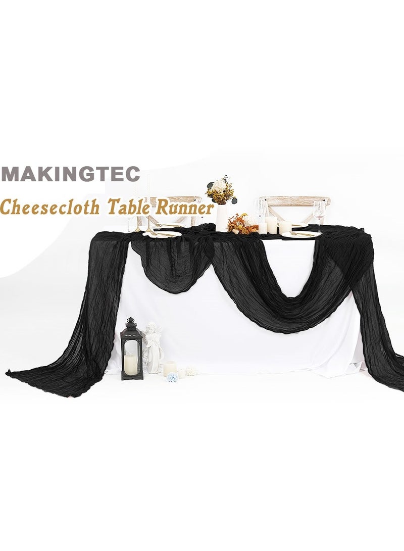 PYC Cheesecloth Table Runner, 118 x 35in" Rustic Gauze Boho Wedding Table Runner Decoration, Vintage Table Centerpieces, Table Cloth, for Wedding Reception Bridal Shower Birthday (1 Pack Classic Black)  - Image 2