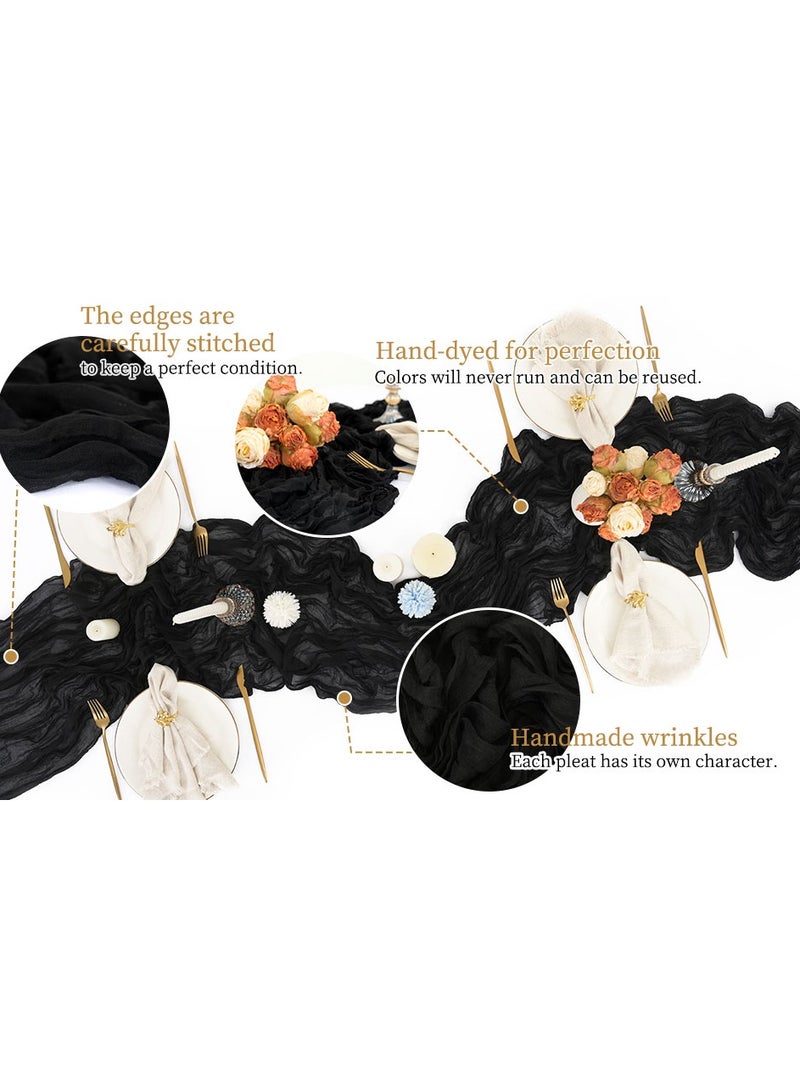 PYC Cheesecloth Table Runner, 118 x 35in" Rustic Gauze Boho Wedding Table Runner Decoration, Vintage Table Centerpieces, Table Cloth, for Wedding Reception Bridal Shower Birthday (1 Pack Classic Black)  - Image 3