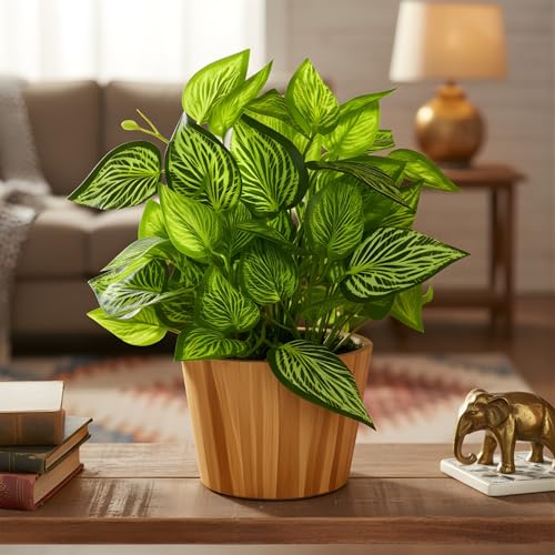 fancymart Artificial Plant Leaves in Wooden Pot Perfect Potted Decoration for Home Living Room & Office Spaces Décor Height - 26cm - Image 2