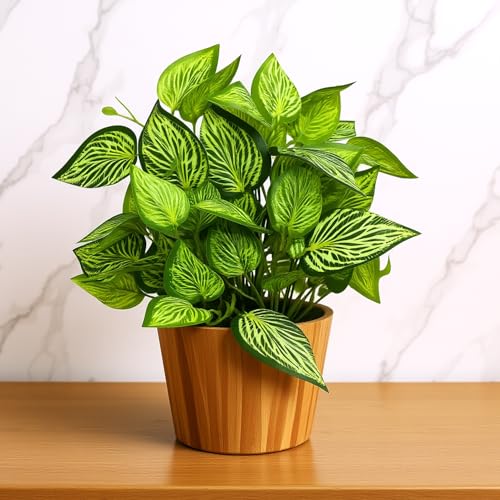 fancymart Artificial Plant Leaves in Wooden Pot Perfect Potted Decoration for Home Living Room & Office Spaces Décor Height - 26cm - Image 1