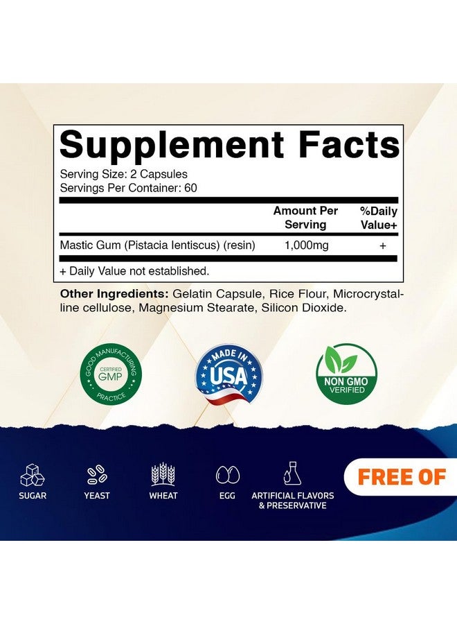 Vitamatic صمغ الماستيك فيتاميناتيك 1000 ملغ لكل حصة - دعم وظيفة الهضم، صحة الجهاز الهضمي، المناعة وصحة الفم، 120 كبسولة - Image 2