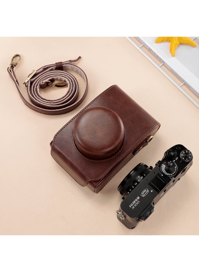 Fuji X100VI Camera Bag X100 X100S X100T X100F X100V Camera Case Leather Case Protective Case-Dimensions: Vertical Coffee (including Shoulder Strap)