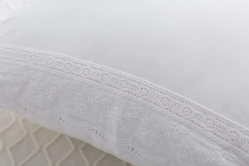 Meaning4 100% Cotton White Lace Euro Pillow Cases Pair 40x40cm - Image 4