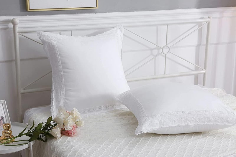 Meaning4 100% Cotton White Lace Euro Pillow Cases Pair 40x40cm - Image 3