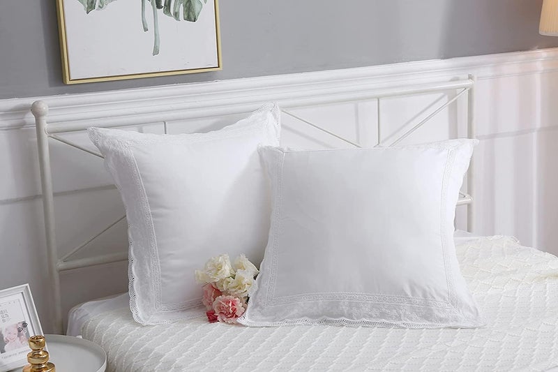 Meaning4 100% Cotton White Lace Euro Pillow Cases Pair 40x40cm - Image 2