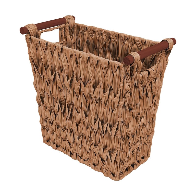 EITMOW Wicker Bathroom Trash Can, Waterproof Rattan-Style Waste Basket with Wooden Handles, Small Decorative Garbage Bin for Bathroom, Bedroom, Office, 14×7.5×13.4 Inch (1, Caramel) - Image 1