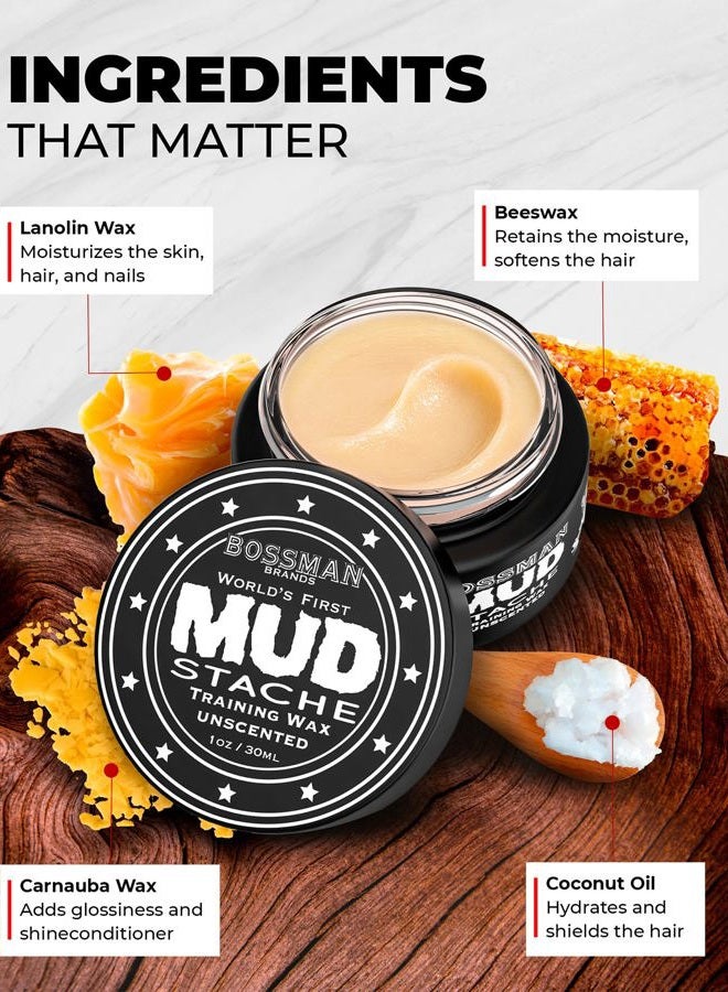 bossman MUDstache Unscented Mustache Wax – Grooming Christmas Gifts for Men - No Pull - Spreads Easy for a Strong Non-Tacky 24 hr Hold - Tame, Train and Style - Moustache Wax for Men (1oz) - Image 2