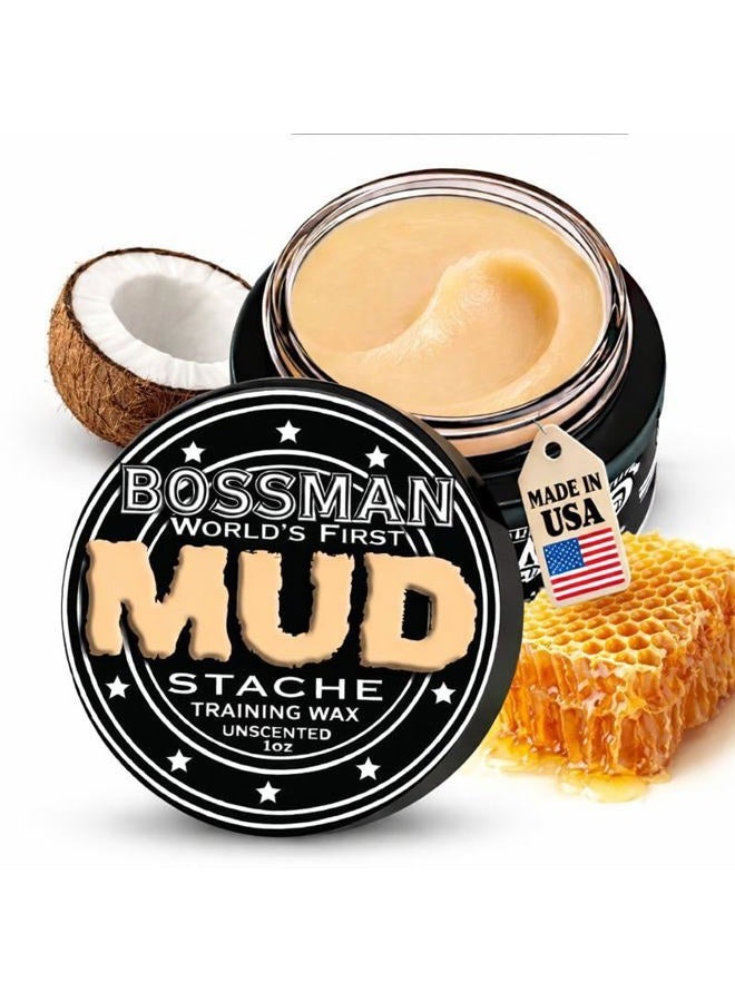 bossman MUDstache Unscented Mustache Wax – Grooming Christmas Gifts for Men - No Pull - Spreads Easy for a Strong Non-Tacky 24 hr Hold - Tame, Train and Style - Moustache Wax for Men (1oz) - Image 1