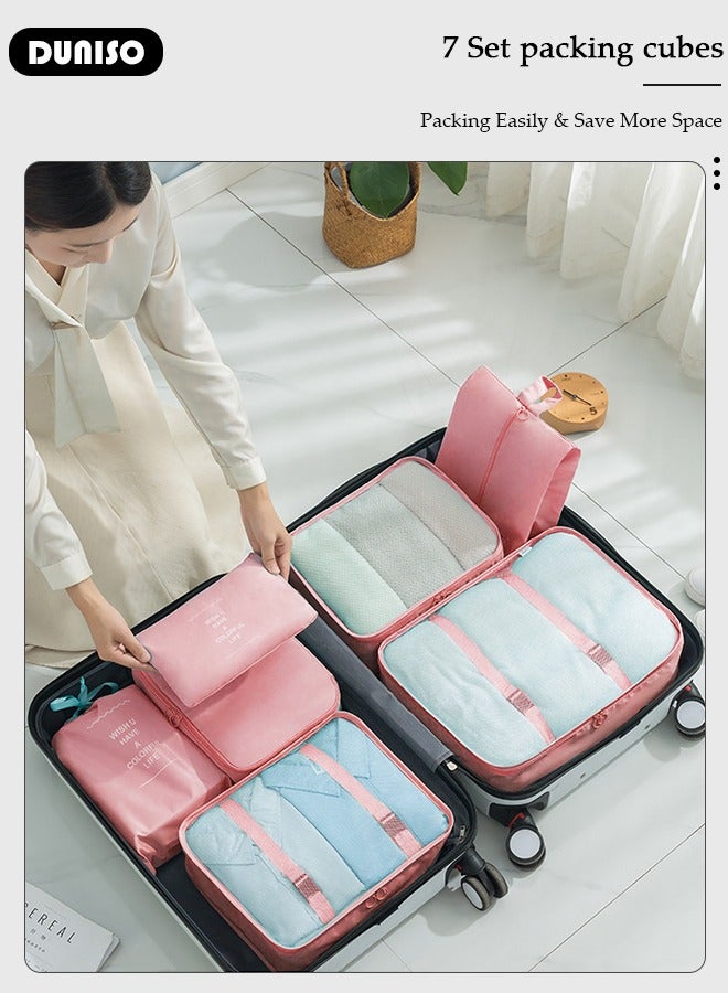 DUNISO 7 PCS Packing Cubes for Suitcases, Travel Storage Bag Set, Travel Luggage Organizer, Multi-Functional Compression Organizer Bags, Clothing Sorting Packages Travel Packing Pouches for Man and Women Travel Essentials  - Image 4