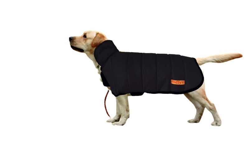 Fluffy's Luxurious Reflective Dog Cold Weather Coat Style Plaid Reversible Waterproof Windproof Pet Winter Warm Vest, Cozy Cotton Lined Stand-up Collar Outdoor Jacket (Back Length (18 inch), Black) - Image 2