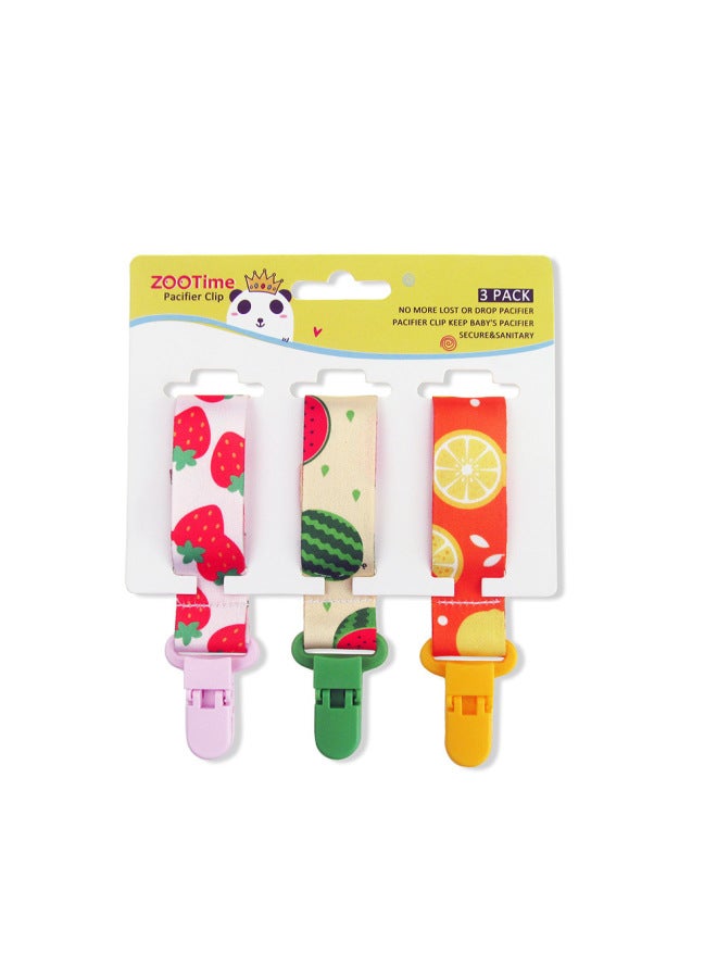 Baby Pacifier Anti-drop Chain Clip Pacifier Tooth Gum Chain Release Anti-drop Belt Toy Anti-loss Rope Lanyard-Color:3 Pack [Strawberry + Watermelon + Lemon]]  - Image 1