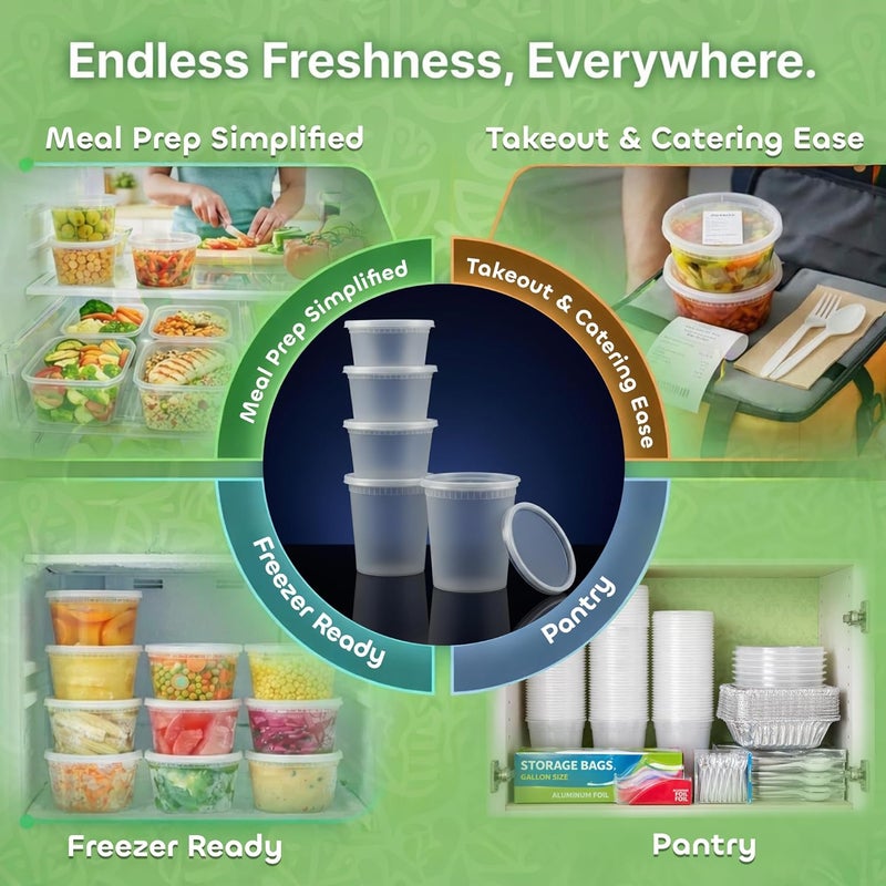 JoyServe 48 Count Takeout Deli Food Containers with Lids - Airtight Food Storage and Meal Prep Containers 24 Each 32 Oz Quarts & 16 oz Pints Size, BPA-Free, Dishwasher, Microwave Safe - Image 5