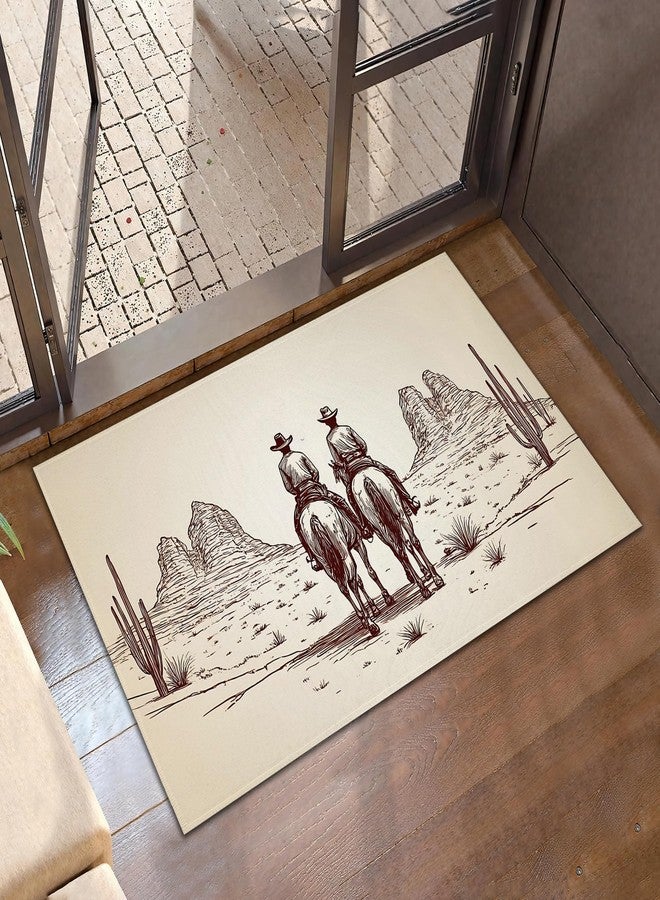CXULIN Door Mat, Western Cowboy Rugs for Front Door,Non-Slip Vintage Desert Cactus Low Profile Indoor Outdoor Welcome Mat for Entry Patio, Porch, Hallways,Kitchen 30 x 17 Inch - Image 1