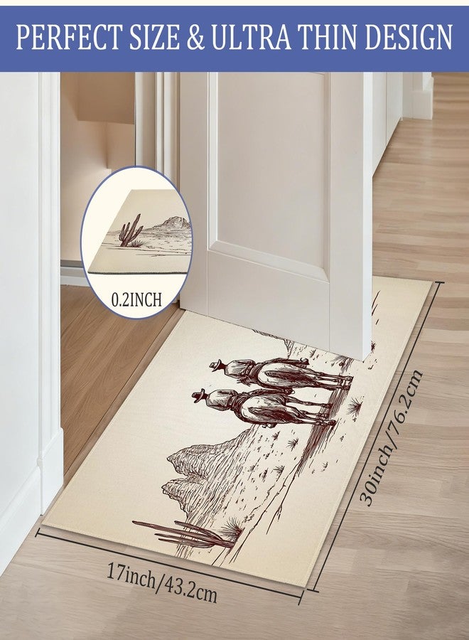 CXULIN Door Mat, Western Cowboy Rugs for Front Door,Non-Slip Vintage Desert Cactus Low Profile Indoor Outdoor Welcome Mat for Entry Patio, Porch, Hallways,Kitchen 30 x 17 Inch - Image 2