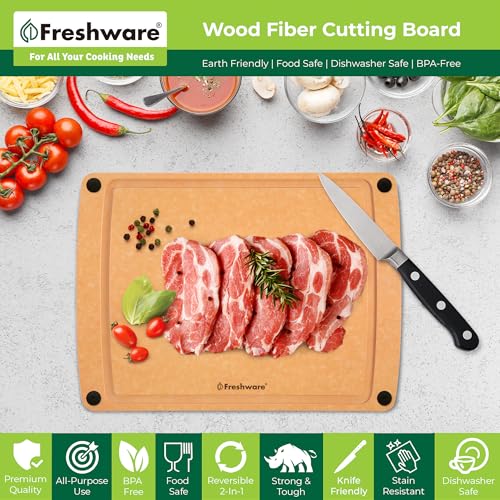 Freshware Cutting Board for Kitchen Wood Cutting Board with Juice Grooves Dishwasher Safe NonPorous BPA Free Medium Cutting Boards 15 x 1125inch Natural Slate - Image 3