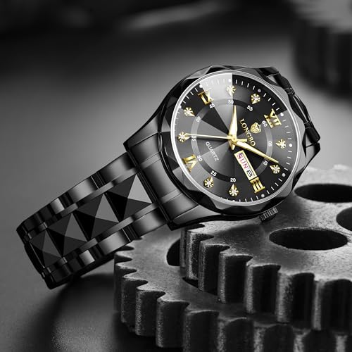 LONGBO Zenith Diamond Analog Watch for Men Business Stainless Steel Watches Luxury Men’s Wristwatch | Birthday Gift for Men | Gift for Husband | Gift for Brother (Black-Black) - Image 2