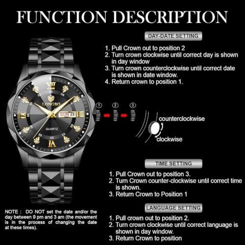LONGBO Zenith Diamond Analog Watch for Men Business Stainless Steel Watches Luxury Men’s Wristwatch | Birthday Gift for Men | Gift for Husband | Gift for Brother (Black-Black) - Image 5