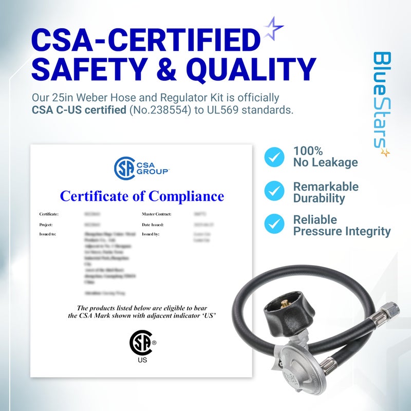 BlueStars [CSA Certified] 25" for Weber Hose and Regulator Kit, Fit for Spirit II (2017-2019), Spirit E310 E320 E210, Genesis II 210/LX 240, Genesis II 300/400 (2017-2019), for Weber 67069 69891 - Image 2