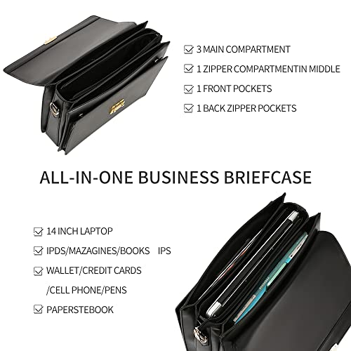 Ecentaur Briefcases for Men Business Mens Leather Briefcase Locking Black Laptop Messenger Bag Lawyer Hard Case - Image 4