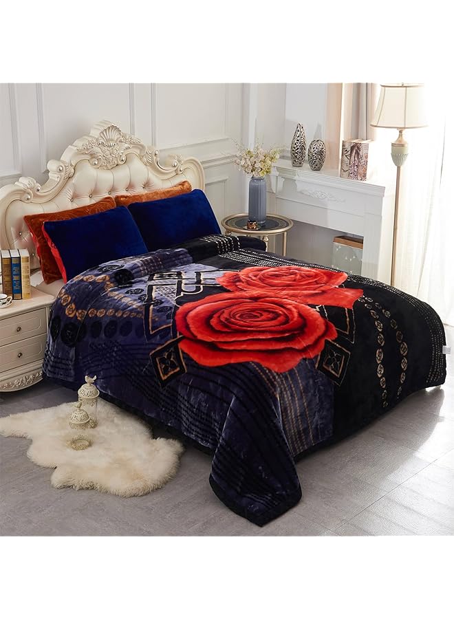 erorex Fleece Blanket Plush King Size 85 Inch X 93 Inch 10Lb Korean Style Mink Blanket Silky Soft Warm And Breathable 2 Ply A And B Printed Raschel Black Rose - Image 2