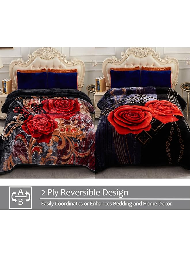 erorex Fleece Blanket Plush King Size 85 Inch X 93 Inch 10Lb Korean Style Mink Blanket Silky Soft Warm And Breathable 2 Ply A And B Printed Raschel Black Rose - Image 3