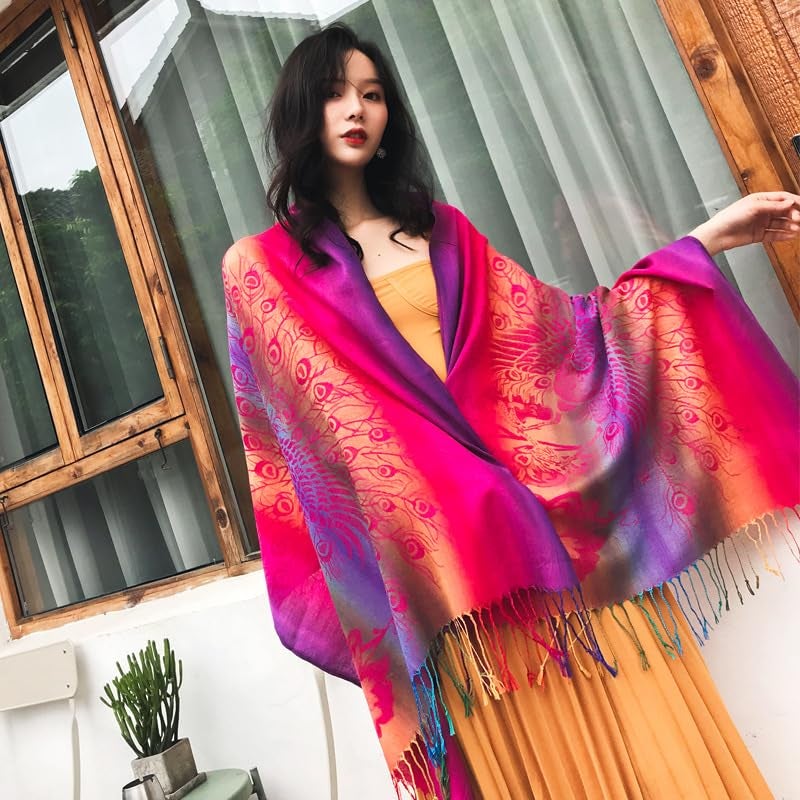 WMM Fashion Women's Silk Scarf Luxury Satin Shawl Wraps pink - Image 2