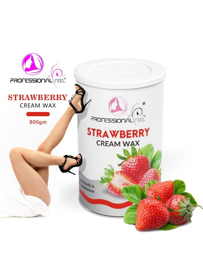 professional feel - Strawberry Cream Wax With Wax Strips, Hydro Soluble Wax For Face, Upper Lips, Arms, Legs, Bikini Line, Underarms And Full Body (800 Grams) - Image 1