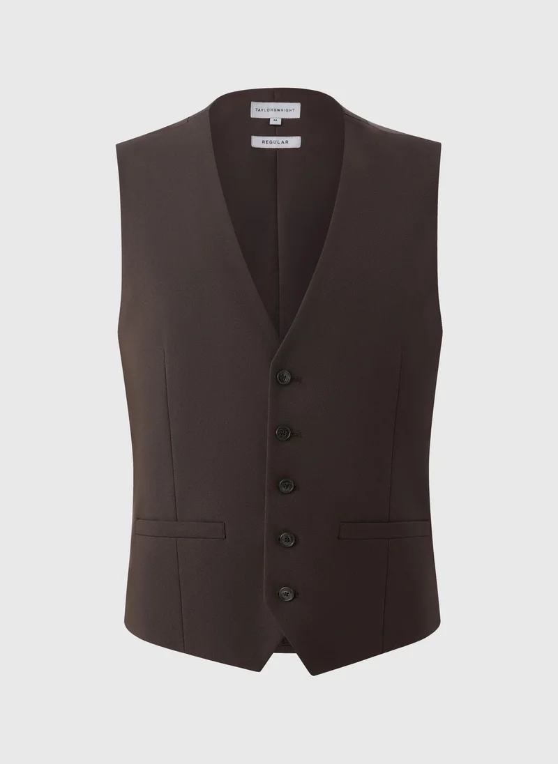 Matalan Taylor & Wright Menton Brown Twill Waistcoat