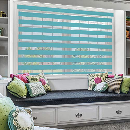 ZEBRA BLINDS Polyester Curtain Blinds for Windows and Doors with Dual Shade, Horizontal Stripes, Sheer and Solid Fabric, Light Control/Blackout Blinds, Waterproof (Blue) Width 50XHEIGHT 130CM - Image 1