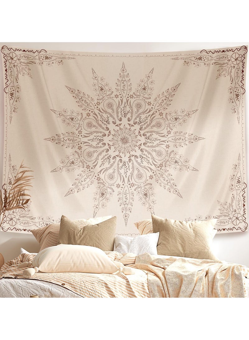 Floral Bohemian Tapestry-Flower Aesthetic Tapestry- Wall Hanging Boho Tapestries-Small Mandala Room Decor-Tapestry for Bedroom Living Room Dorm(Flaxen, 51.20" x 59.10") - Image 1